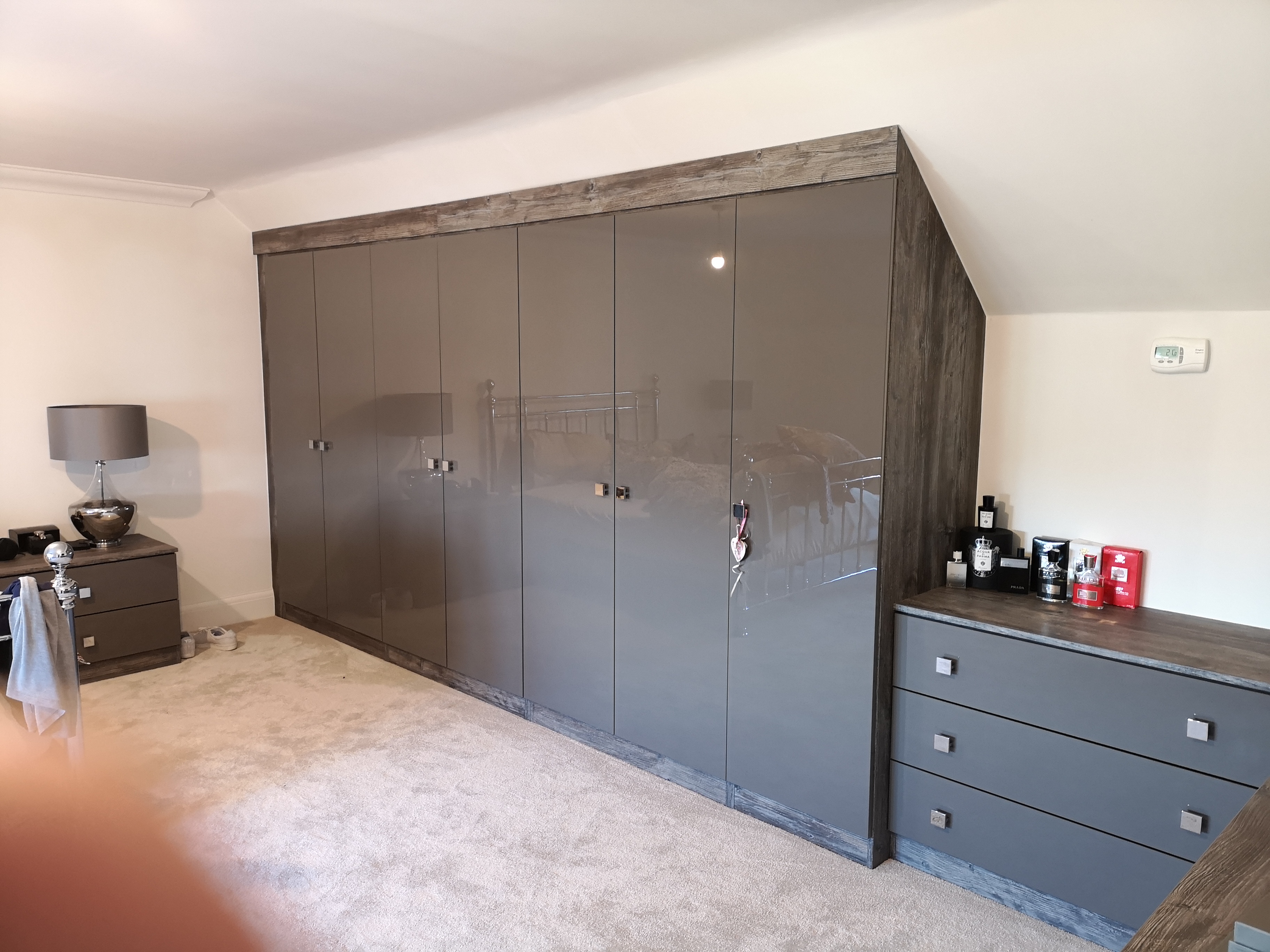 Grey Gloss Loft Wardrobes with Dresser